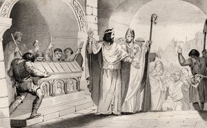 Clovis II (635-57) Vendendo Prata e Ouro do Santuário para Alimentar os Pobres, de &39;Histoire de France&39; de Colart, publicado em 1840 de French School