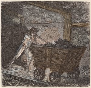 Mineração de carvão (gravura colorida) de French School