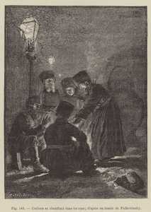 Os cocheiros se aquecendo nas ruas (gravura) de French School