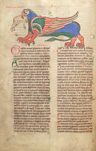 Bacalhau. Guelf. 1 gud. lat. 39v, A Griffin Devorando um Homem, de Liber Floridus por Lambert de Saint-Omer c.1120 de French School