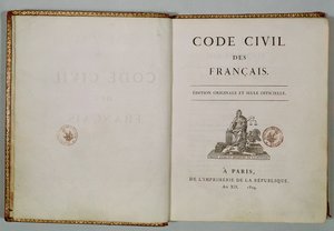 Código Civil, aberto na página de título, 1804 de French School