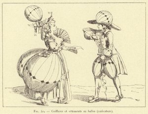 Penteados de balão e roupas (caricatura) (gravura) de French School