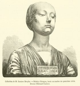Coleção de M Gustave Dreyfus, Beatriz de Aragão, busto em mármore do século XV (gravura) de French School