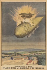 Colisão entre um dirigível e um avião na Áustria (cor litho) de French School