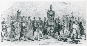 Companheiros do Tour de France celebrando, c. 1845 (gravura) (foto a p/b) de French School