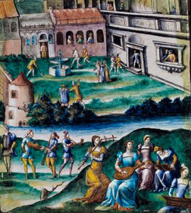 Concerto no pátio de um castelo. Pintura no e-mail, escola de francês de French School