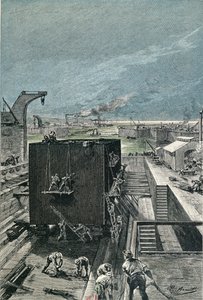 Construção de um navio, da Ile a Helice de Jules Verne (1828-1905) publicado em 1865 de French School