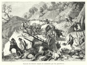 Comboios de feridos surpreendidos e massacrados por guerrilheiros (gravura) de French School