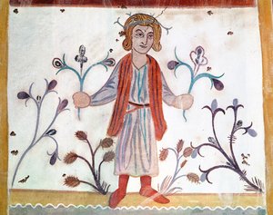 Cópia de um original medieval representando abril, das ocupações dos meses, da Chapelle de Pritz, Laval de French School