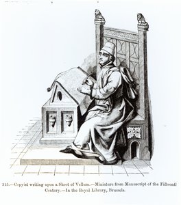 Copyista Escrita sobre uma Folha de Velino, de um manuscrito, ilustração da Ciência e Literatura da Idade Média e da Renascença, escrita e gravada por Paul Lacroix, 1878 (bw p de French School