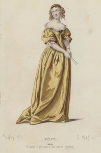 Corneille, Melite, Acto V, Sc IV (gravura a cores) de French School