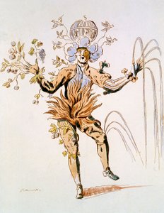 Figurino para os quatro elementos em um balé de corte do século XVII, fac-símile feito por Guillaumot fils (gravura colorida à mão) de French School