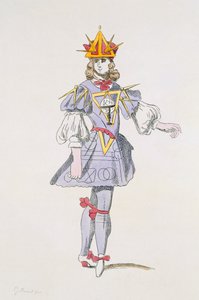 Figurino de Geometria em balé da corte do século XVII, da coleção Menus Plaisirs, fac-símile de A. Guillaumot Fils (gravura colorida) de French School
