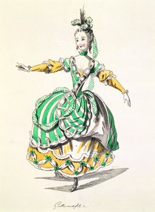 Figurino de Phrygienne, em Dardano, libreto de Leclerc de Labruere, composto por Jean-Philippe Rameau (1683-1764) fac-símile de A. Guillaumot Fils (gravura colorida) de French School