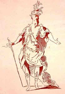 Desenho de figurino para um Deus do Rio, da coleção Menus Plaisirs, fac-símile de A. Guillaumot Fils, c.1750 (cor litho) de French School