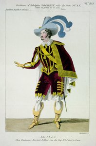 Traje para Adolphe Nourrit (1802-39) no papel de Don Giovanni na ópera daquele nome, gravada por Maleuvre, imprimida por Hautecoeur-Martinet de French School