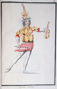 Traje de Apolo-Violino para o Ballet de la Nuit de Jean-Baptiste Lully (1632-87) dançado por Louis XIV, 23 de fevereiro de 1653 (wc no papel) de French School