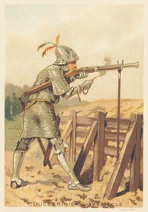 Coulevrinier no século XV (Homem de guerra, a pé ou a cavalo, arma de uma cobra na mão) de French School