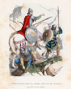 Conte saindo para a guerra, seguido por seus vassalos, 8 a 9 do século de French School