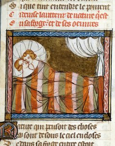 Casal na cama. Miniatura tirada do romance da rosa de Jean de Meun de French School