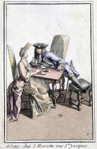 Casal tomando café - gravura de French School