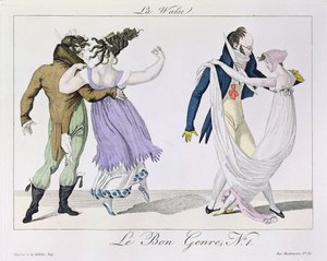 Casais dançando a valsa, de Le Bon Genre, c.1810 de French School
