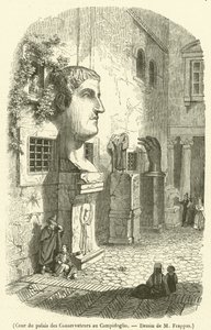 Pátio do Palazzo dei Conservatori em Campidoglio (gravura) de French School