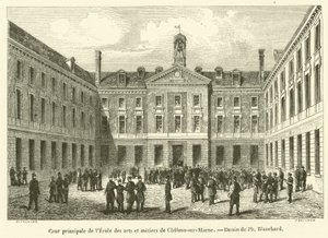 Pátio principal da Escola de Artes e Ofícios de Chalons-sur-Marne (gravura) de French School