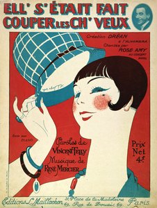 Capa para a partitura, Ela teve seu cabelo cortado, 1924 de French School