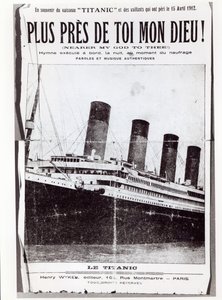 Capa da partitura para o Hino mais próximo do Meu Deus para Ti, cantada pelos passageiros do Titanic durante seu naufrágio e naufrágio, 1912 de French School