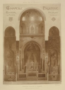 Corte transversal do extremo leste da Capela Palatina, em Palermo, na Sicília, de Fragmentos da Arquitectura da Idade Moyen e da Renascença, gravado por Jules Adolphe Chauvet (n. 1828) de French School
