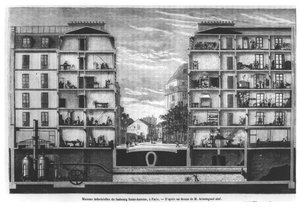 Seção transversal, de, industrial, casas, em, Faubourg, Saint-Antoine, em, paris, ilustração, de, le, Magasin, Pittoresque, 1885 de French School