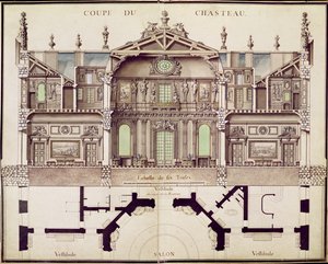 Plano de corte transversal do Chateau de Marly, 1714 de French School