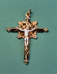 Crucifixo dado por Mary Queen of Scots ao último abade de Westminster, John Feckenham (ouro e esmalte) de French School