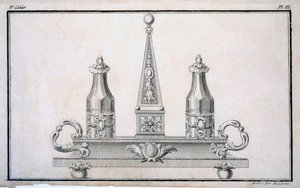 Galheteiro colocado em stand, de um livro de padrão de desenhos de metalwork neo-clássico juntos por Duhamel, c.1770s-80s de French School