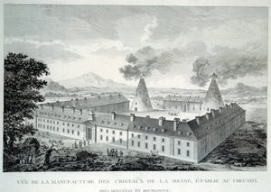 Obras de cristal da Rainha Maria Antonieta em Creusot, perto de Moncenis, na Borgonha. Gravura a partir de 1787. Le Creusot, Ecomuseu de French School