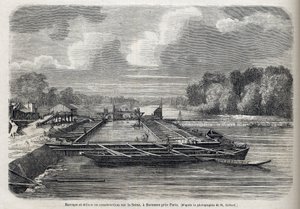 Represa irrompeu na Sena em SURESNES em 1866 - Gravura - Le Monde Illustré 1866 de French School