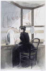 Senhora da caixa registadora (no talho) - em "La femme à Paris" de Pierre Vidal de French School