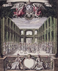 Dançar em um jardim formal, de uma coleção intitulada Les Menus Plaisirs du Roi (caneta e tinta e wc no papel) de French School