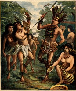 Dança dos índios Roucouyan nas Caraíbas. Gravura em "La Terre Illustree" n°77 de 21 de Abril de 1892. de French School