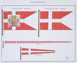 Bandeiras dinamarquesas, de um livro francês de bandeiras, c.1819 de French School