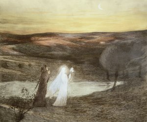 Dante e Beatrice, do LEstampe Moderne, publicaram Paris em 1897-99 de French School