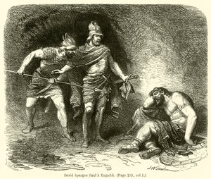 David epargne Saul a Engaddi (gravura) de French School