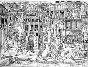 Morte do almirante Gaspard II de Coligny (1519-1772), na época do massacre de São Bartolomeu em 1572 de French School
