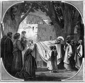 Morte de Agathon, o Thaumaturge Agathon, papa de 678 a 681. Gravação em "Histoire des Papes-Rois-Queen and Empereurs a travessa les centuries" por Maurice Lachatre de French School