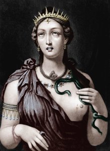Morte de Cleópatra VII, Rainha macedónia do Egipto (gravura a cores) de French School