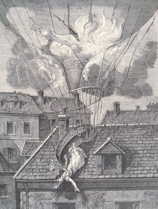 Morte de Madame Blanchard em um acidente aeronáutico em 1819 de French School