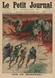 Morte ao monstro, ilustração da capa do &39;Le Petit Journal&39;, suplemento ilustrativo, 20 de setembro de 1914