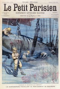 Mergulhadores do Mar Profundo que Tentam Levantar o Farfadet, de Le Petit Parisien, 23 de julho de 1905