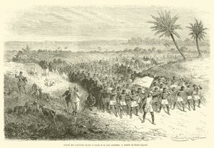 Partida dos Capitães Speke e Grant e sua caravana (gravura) de French School